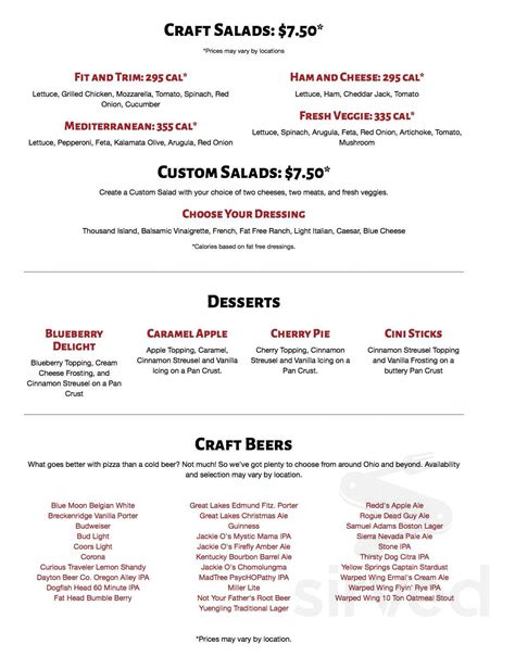 Rapid Fired Pizza menu in Fairfield, Ohio, USA