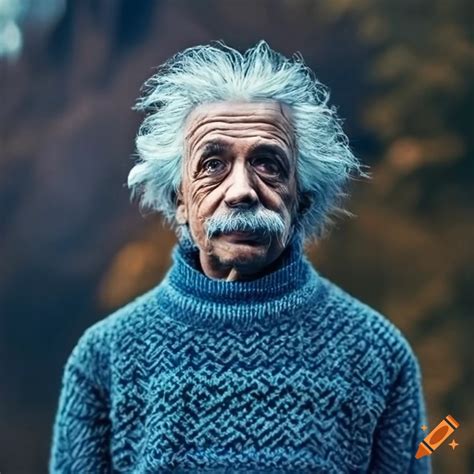 Einstein wearing a blue sweater on Craiyon