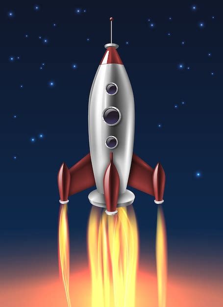 Realistic metal rocket launch background poster | Free Vector