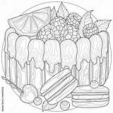 Cake With Raspberries Orange Cherries Blueberries And Macaroons  sketch template