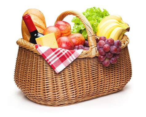 Picnic basket with food. Picnic basket with food, isolated on the white ...