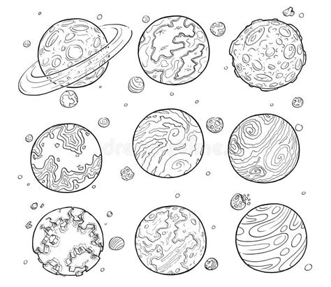 Set of Cartoon Drawings of Alien Planets. Stock Vector - Illustration of planet, astronomy ...