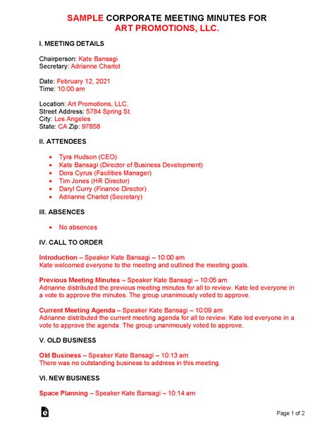 Free Corporate Meeting Minutes Template - PDF | Word – eForms