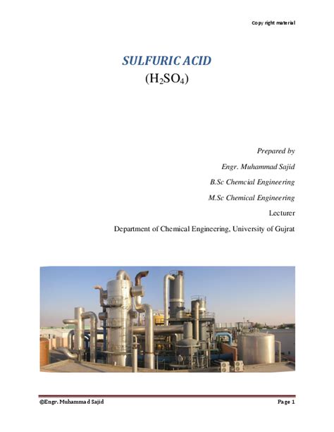 (PDF) Production of Sulfuric acid | Engr Sajid Chaudhary - Academia.edu