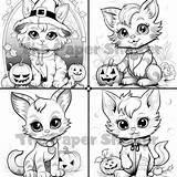 Halloween Kittens  Digital Coloring Book $128 stamps sketch template