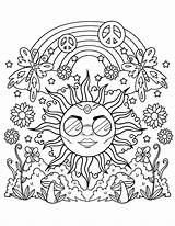 Cool Sun With Rainbow Trippy coloring Page  Download Print Or Color sketch template