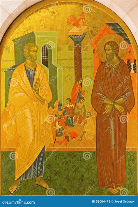 Jerusalem - the Peter Disowns Jesus. Icon in Church of St. Peter in Gallicantu. Editorial Image ...