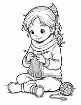 Knitting coloring page sketch template