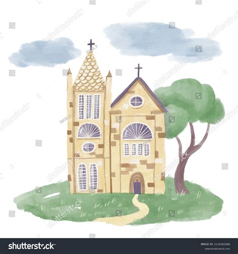 Watercolor Illustration Small Church Handdrawn Illustration Stock Illustration 2116581686 ...