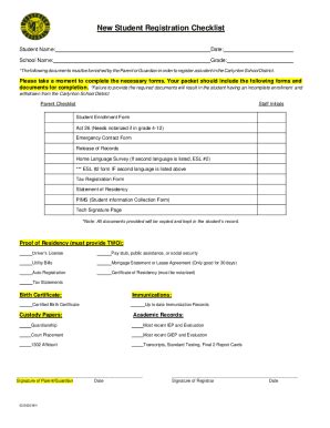 Fillable Online new student registration checklist - Carlynton School ...