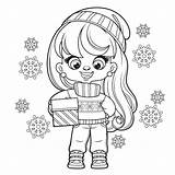 Premium Vector  Cute Cartoon Longhaired girl In Hat And Sweater With A sketch template