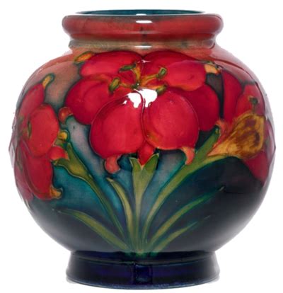 Moorcroft vase, bulbous form with a Fresia pattern on a red ground | Glass art, Vase design, Lalique