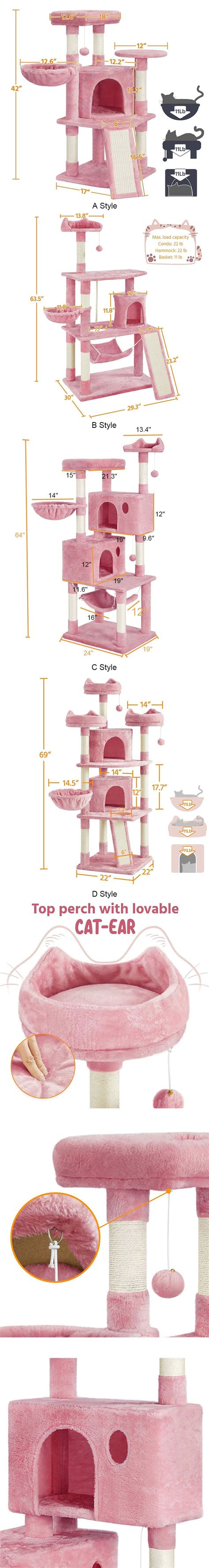 Pink Castle Cat Climbing Frame Tower 3 Style Kitty Tree – MEWCATS