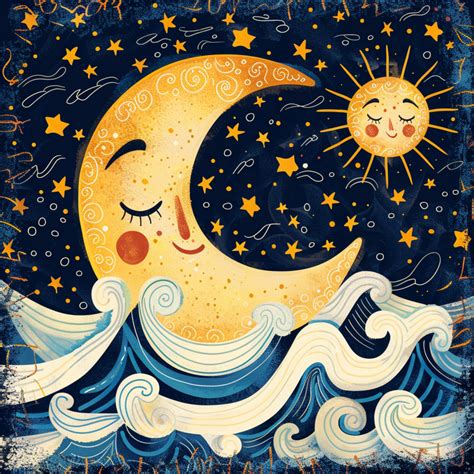 Whimsical Half Moon Over Ocean Art Free Stock Photo - Public Domain ...