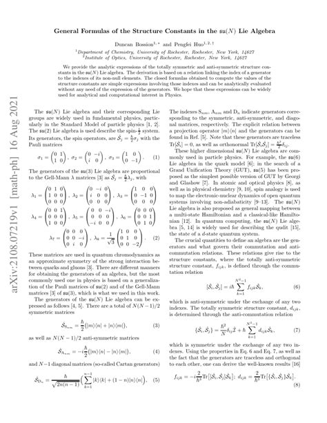 (PDF) General Formulas of the Structure Constants in the $\mathfrak{su}(N)$ Lie Algebra