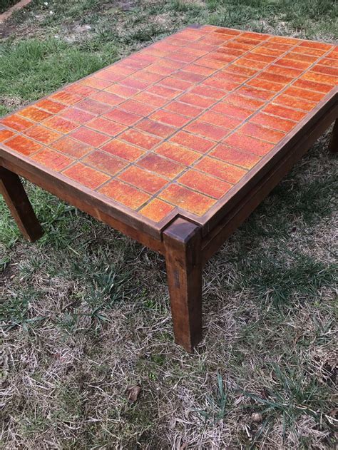 60's Retro wooden coffee table with amazing orange tiles Mid-Century ...