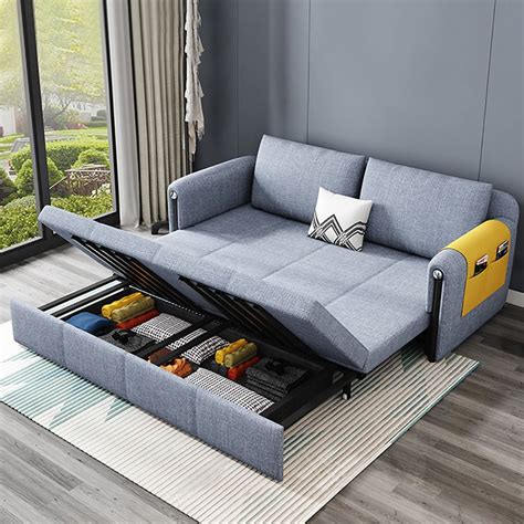 Contemporary Cotton&Linen Full Sleeper Sofa Convertible Storage Sofa Bed