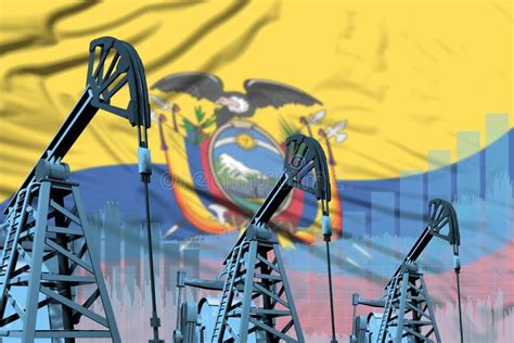 Industrial Illustration of Oil Wells - Ecuador Oil Industry Concept on Flag Background. 3D ...