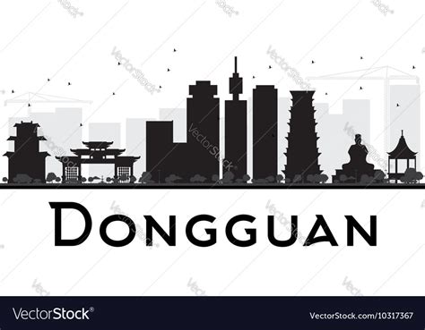 Dongguan city skyline black and white silhouette Vector Image