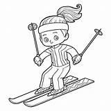 Coloring Page Outline Of cartoon Girl skiing Winter Sports  sketch template