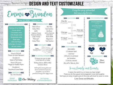 Fun Infographic Wedding Program Template Printable Modern | Etsy