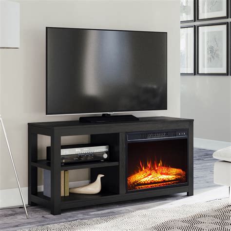 Mainstays 2-Shelf Media Fireplace TV Stand for Flat panel TVs up to 60", Black Oak Finish ...