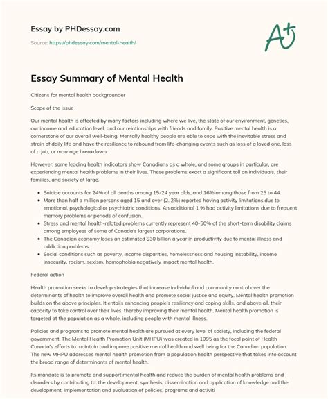 Essay Summary of Mental Health - PHDessay.com