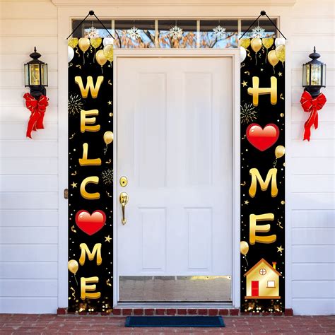 Buy Welcome Home Door Banner Decoration, Black Gold Welcome Back Home Porch Banner for Outdoor ...