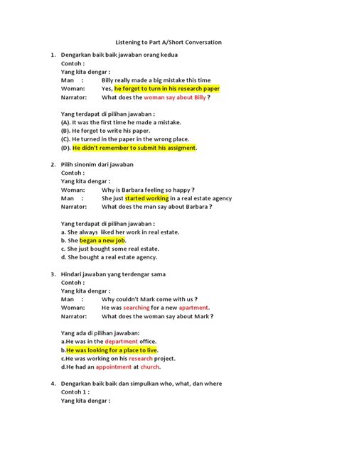 TOEFL Test Listening Part A Handmade | PDF