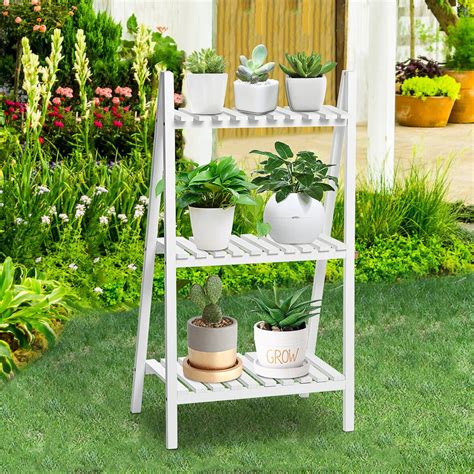 Wooden Folding Plant Stand, Ladder Flower Pot Display Rack Bookcase ...