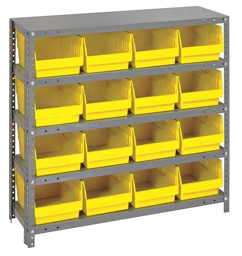 QUANTUM STORAGE SYSTEMS Steel Bin Shelving with 16 Bins, 36 inW x 12 inD x 39 inH, Load Capacity ...