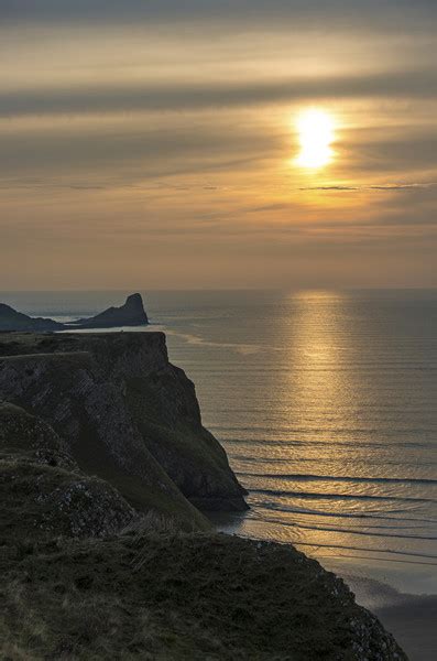 Sunset Over The Worm'S Head On The Gower Peninsula Picture Canvas Wall Art in Colour by Nick ...