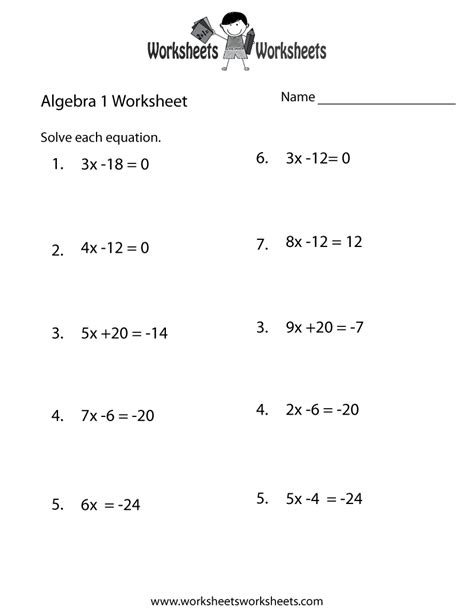 Algebra 1 Practice Worksheet Printable | Algebra Worksheets | Printable College Math Worksheets ...