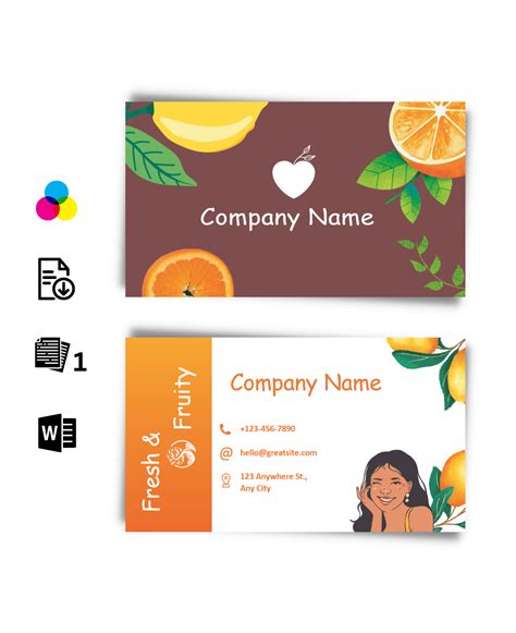 Visiting Card Design Template Word - Fruity Orange