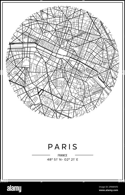 Black and white printable Paris city map, poster design, vector ...