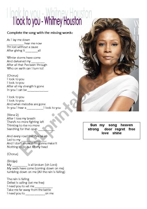 I look to you - Whitney Houston - ESL worksheet by heloribeiro