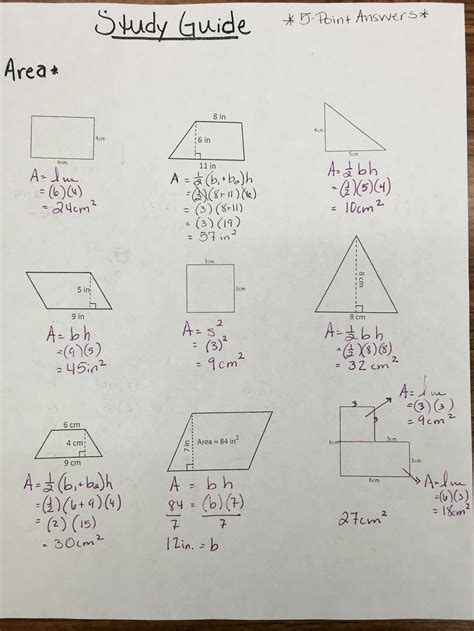 Geometry Study Guide Answers - 6th Grade Math