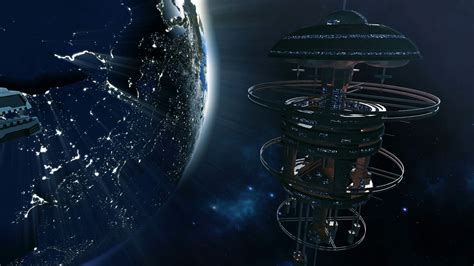 Space ship approaching futuristic space station 4K Motion Background 00:10 SBV-313108056 ...