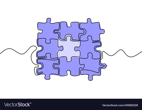 Continuous line drawing of jigsaw puzzle Vector Image