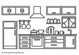 Coloring Page Kitchen  Drawing Cabinets sketch template