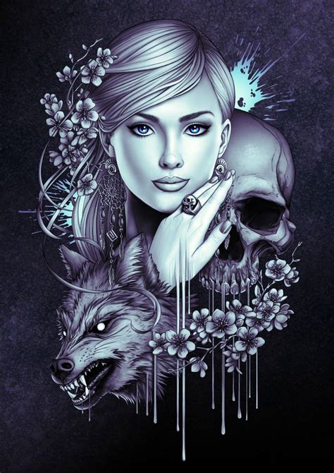 Skull / Wolf / Girl Painting by Ben Krefta | Saatchi Art