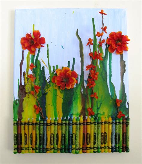 Flower Gardens with Melted Crayon and Bright Flowers