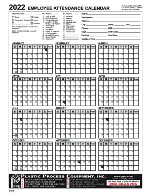 PPE Employee Attendance Calendar 2022-2024 - Fill and Sign Printable Template Online