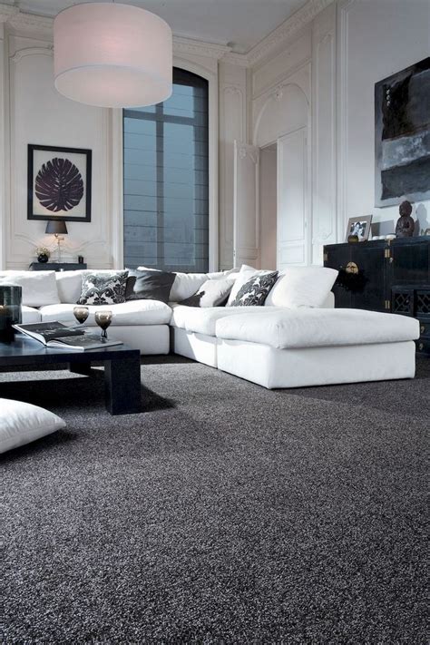 62+ Stunning Black & White Living Room Decor Trends | Grey carpet ...