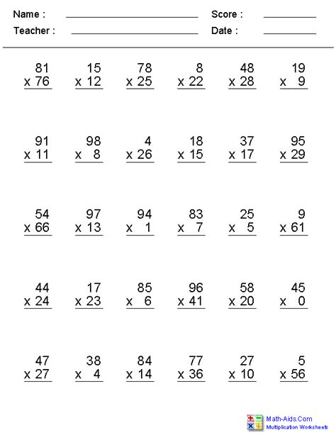 Math Multiplication Worksheets