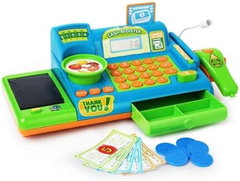 Amazon.com: Boley Blue Pretend Cash Register Toy - 19pc Playset for Kids with Toy Scanner and ...