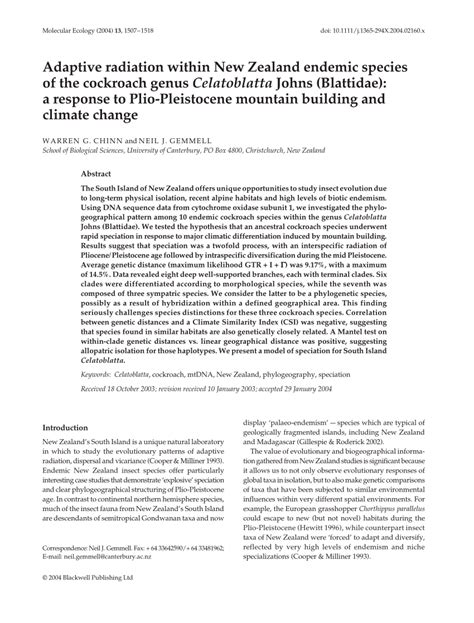 (PDF) Adaptive radiation within New Zealand endemic species of the ...