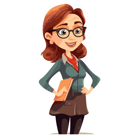 Picture Of A Teacher Vector, Sticker Clipart Cartoon Teacher Lady Wearing Glasses And Holding ...