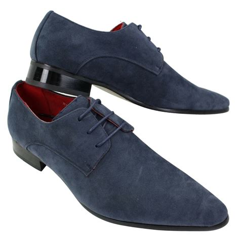 Mens Laced Pointed Suede Leather Blue Italian Design Shoes Smart Casual ...