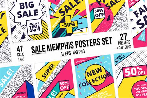 SALE memphis posters set Graphics - YouWorkForThem